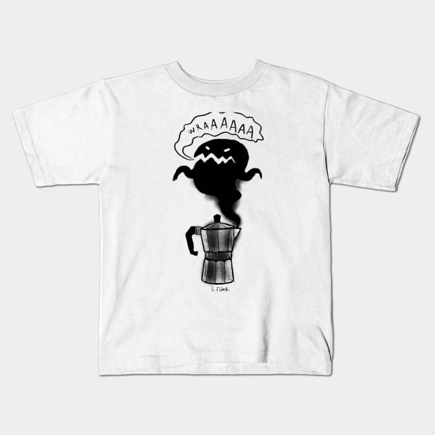 coffee monster Kids T-Shirt by samanta flôor